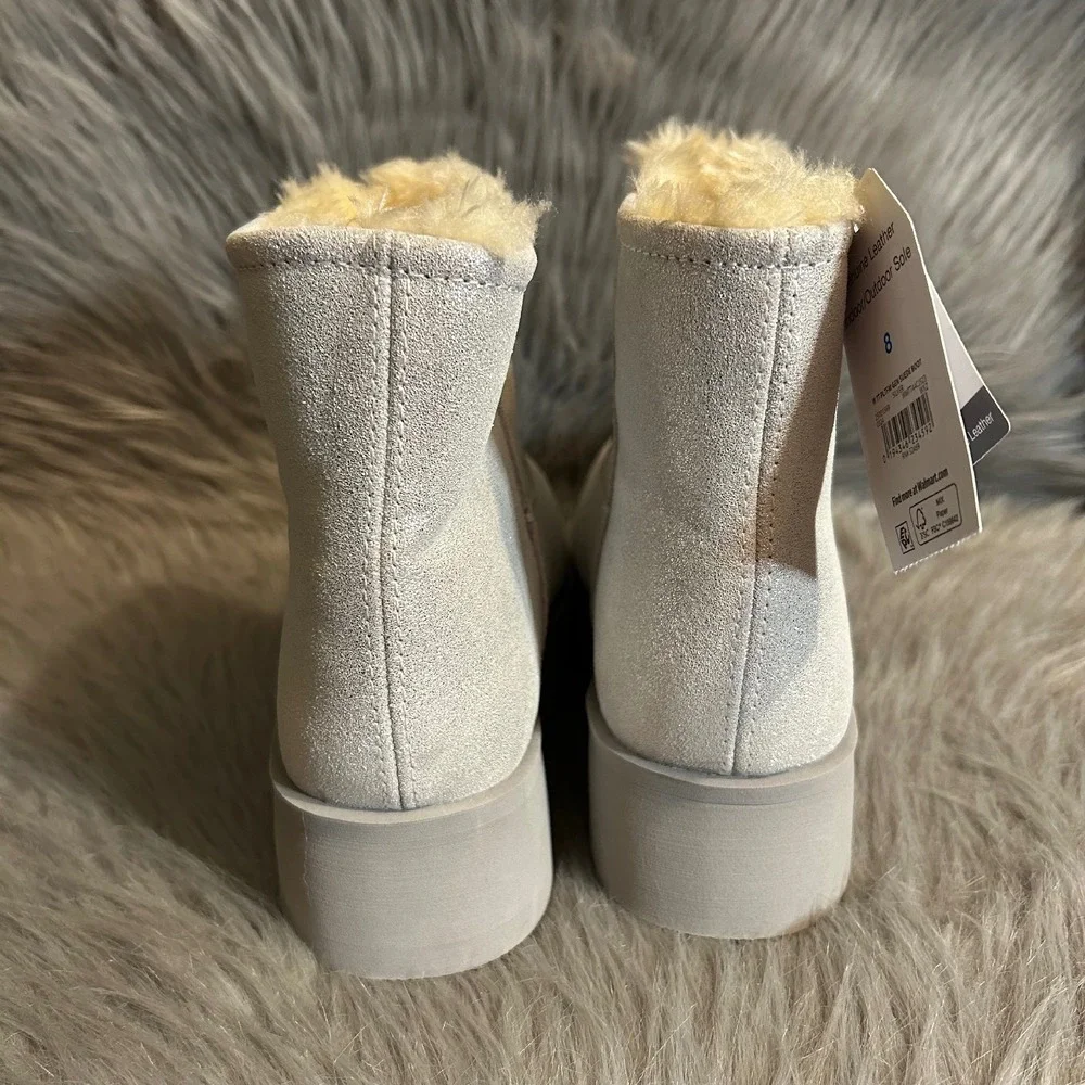 Time And Tru Platform Boots Womens‎ Size 8 Sparkly Gray Booties Genuine Leather